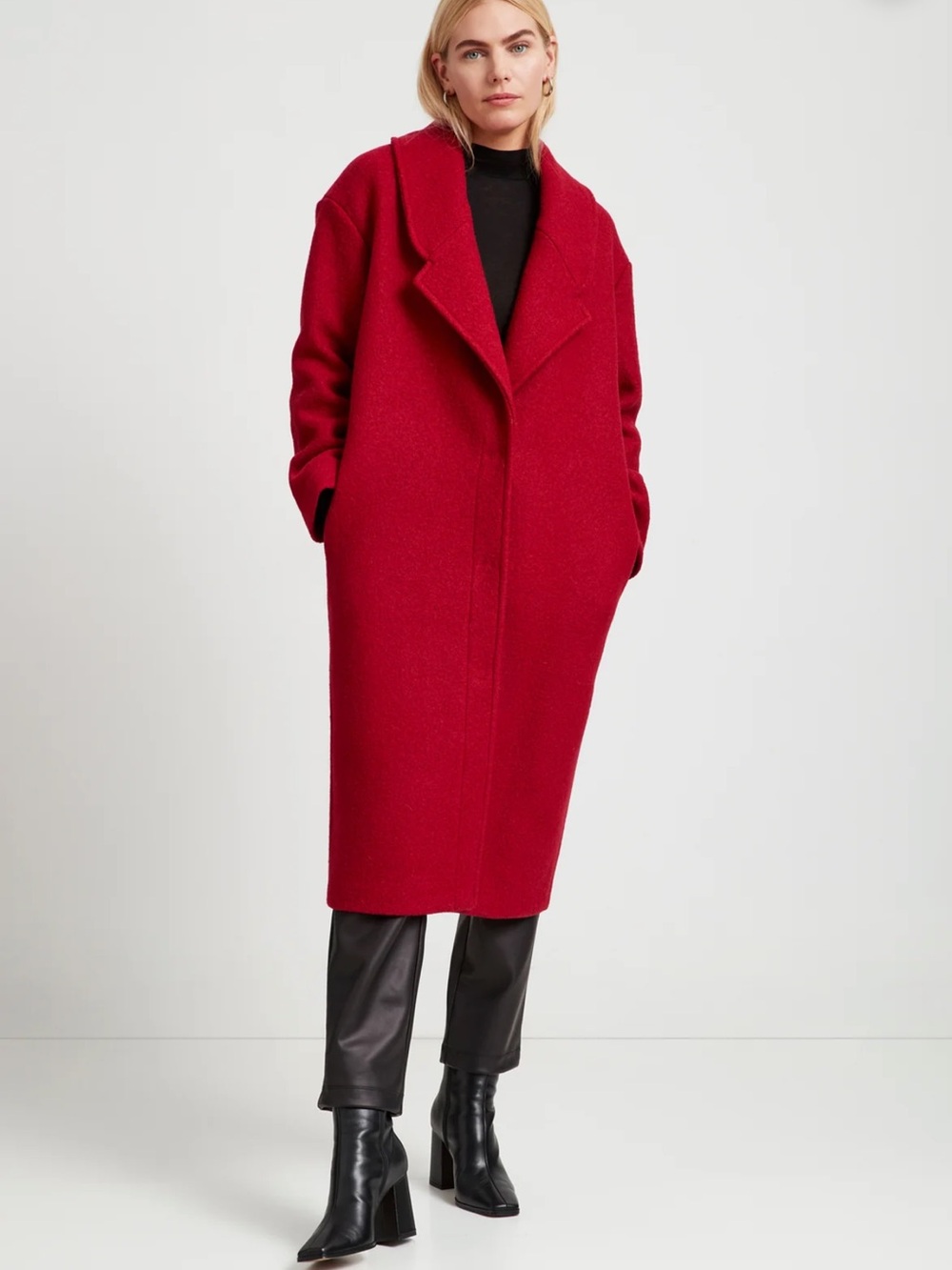Red Oversized Women's Wool Blend Coat